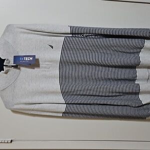 Nautica Cream/ Navy Stripe 3/4 Zipper Sweater Mens Size XXL